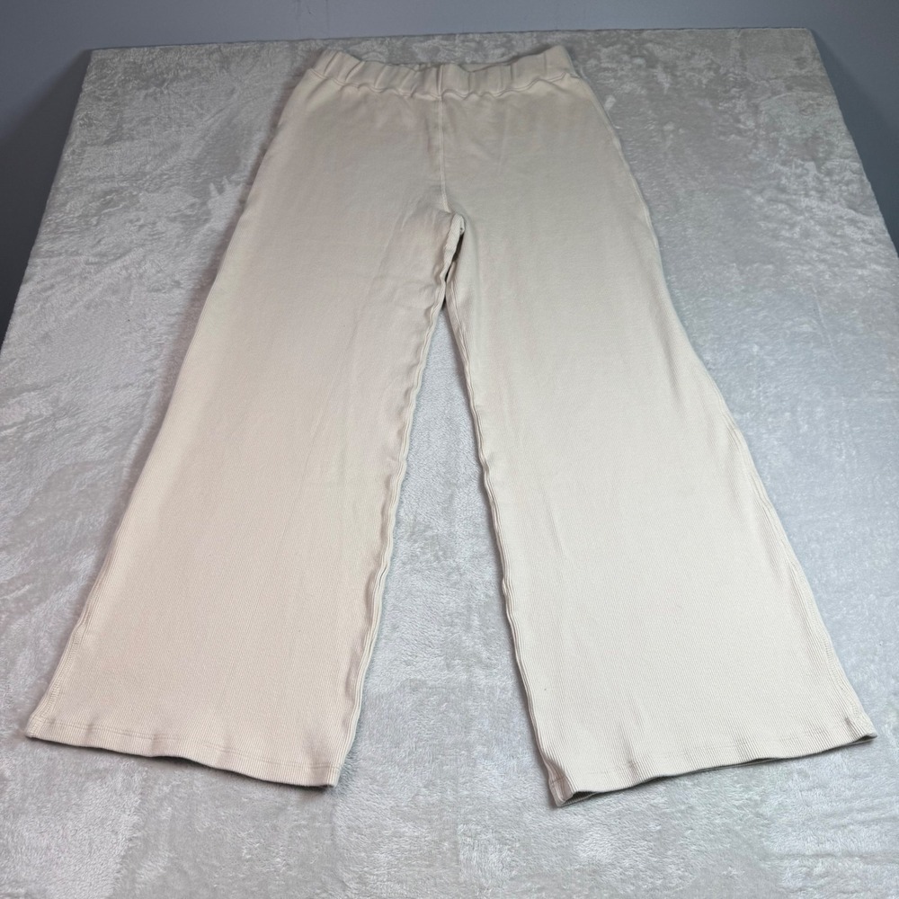 NWOT American Giant Womens Ribbed Wide Leg Pull-On Pants XL Cream Made in USA